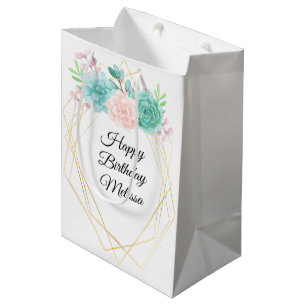 Moderne Roze & Groene Waterverf Succulenten Verjaa Medium Cadeauzakje