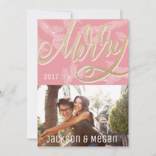Moderne roze handschrift Faux Gold Holiday Foto Feestdagenkaart