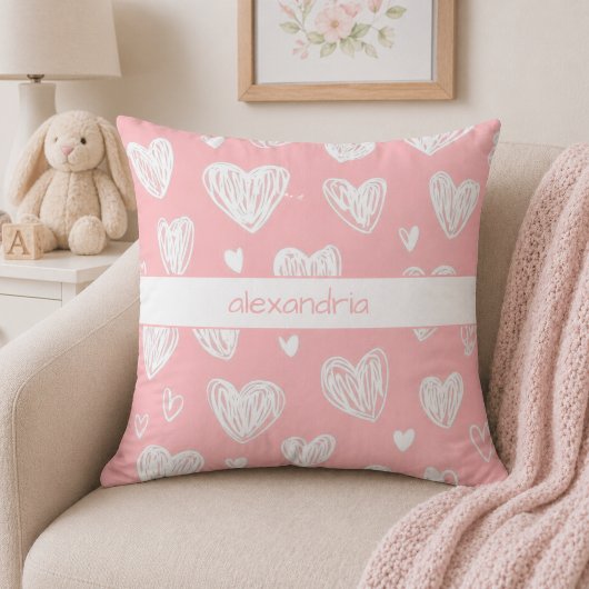 Moderne Roze Harten Monogram Kussen
