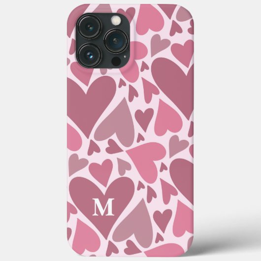 Moderne roze harten Valentijnsdag monogram aangepa Case-Mate iPhone Case (Achterkant)
