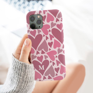 Moderne roze harten Valentijnsdag monogram aangepa iPhone 13 Pro Max Hoesje