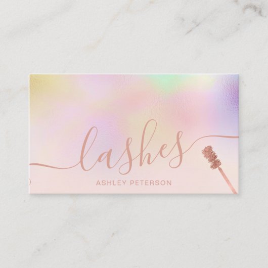 Moderne roze holografische wimpers borstel roze visitekaartje (Voorkant)