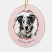 Moderne Roze Hond Eerste Kerstdag Keramisch Ornament (Links)