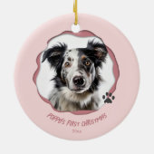 Moderne Roze Hond Eerste Kerstdag Keramisch Ornament (Achterkant)