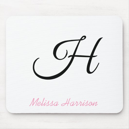 Moderne roze Initiaal Monogram naam zwart script Muismat (Voorkant)