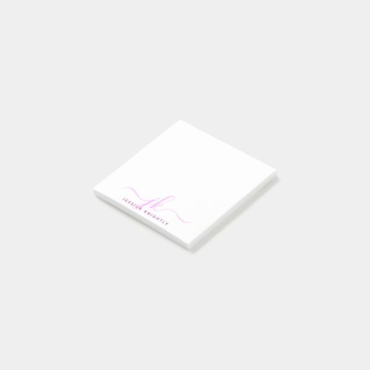 Moderne roze Initialen van het Manuscript Monogram Post-it® Notes (Schuin)