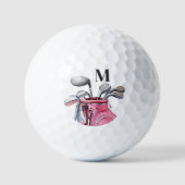 Moderne Roze Initiële Monogram Golfballen (Voorkant)