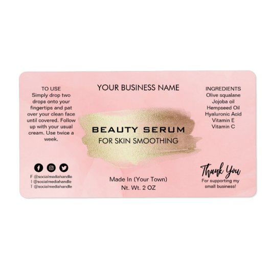 Moderne roze inktserumlabels etiket (Voorkant)