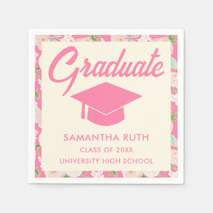 Moderne Roze Ivoren Bloemense Graduation Party Ser Servet