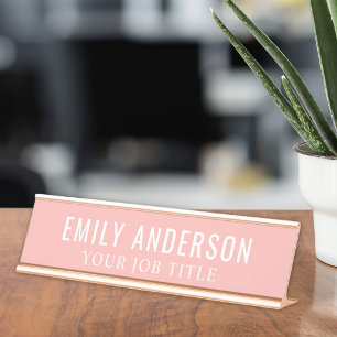 Moderne Roze Kantoormedewerker Bureau Naambordje