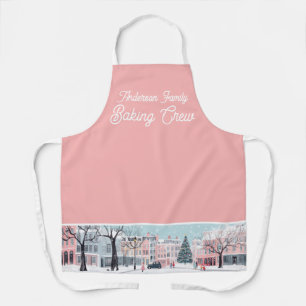 Moderne Roze Kerst Winter City Baking Crew Schort