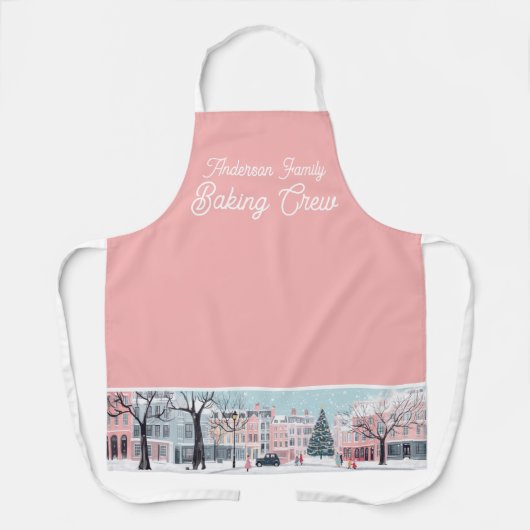 Moderne Roze Kerst Winter City Baking Crew Schort (Voorkant)