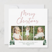 Moderne roze kerstavond 3 Foto Feestdagenkaart (Voorkant)