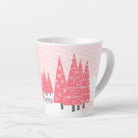 Moderne Roze Kerstbomen Monogram Latte Mok (Rechterhoek)