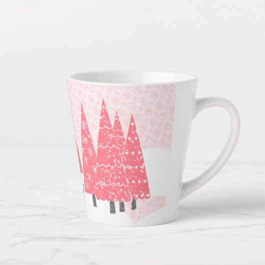 Moderne Roze Kerstbomen Monogram Latte Mok (Rechts)