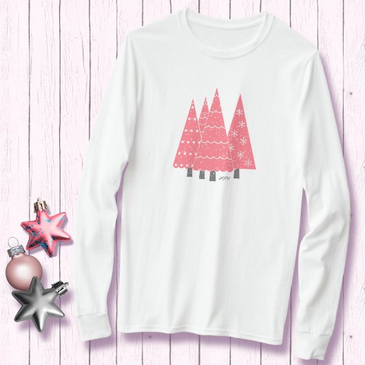 Moderne roze kerstbomen Monogram T-shirt