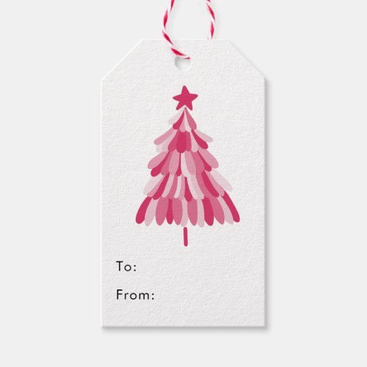 Moderne roze kerstboom cadeaulabel (Voorkant)