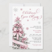 Moderne Roze Kerstboom Open House Party Kaart (Voorkant)