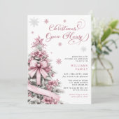 Moderne Roze Kerstboom Open House Party Kaart (Staand voorkant)