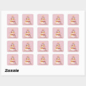 Moderne roze kleurrijke verjaardagstaart vierkante sticker (Vel)