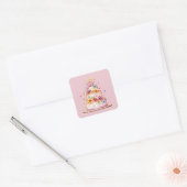 Moderne roze kleurrijke verjaardagstaart vierkante sticker (Envelop)