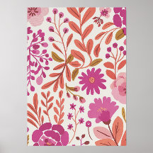 Moderne Roze & Koraal Bloemige Botanische Patroon