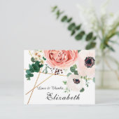 Moderne roze koraal botanisch bedankt briefkaart (Staand voorkant)