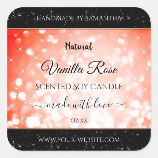 Moderne roze koraal glitter Product Packaging Labe Vierkante Sticker (Voorkant)