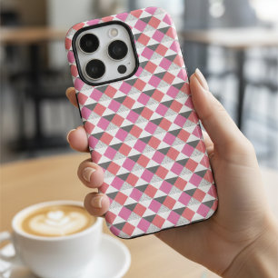 Moderne Roze Koraal Grijs Geometrisch Harlekijnpat iPhone 16 Pro Hoesje