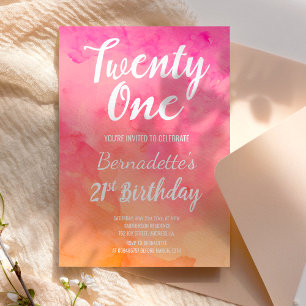 Moderne roze koraal waterverf ombre 21st Birthday Kaart