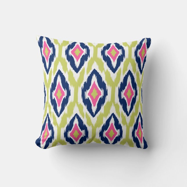 Moderne roze limoen Ikat Tribal Pattern 1a Kussen (Voorkant)