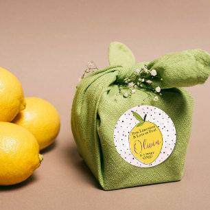 Moderne roze limonade 1e verjaardag ronde sticker