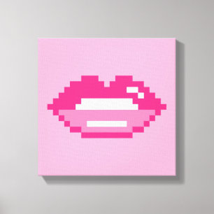 Moderne roze lippen kus pixel canvas tekening afdruk