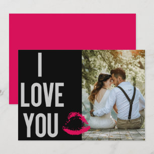Moderne Roze Lippen Typografie Liefde Foto Valenti Feestdagenkaart