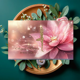 Moderne Roze Lotusbloem Glitter Yoga Meisje Visitekaartje