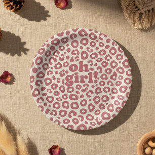 Moderne Roze Luipaard Oh Meid! Baby Shower Papieren Bordje