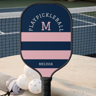 Moderne Roze Marine Zomer Kust Strepen Monogram Pickleball Paddle