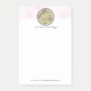 Moderne Roze Marmer Simuleer Folie Monogram Post-it® Notes
