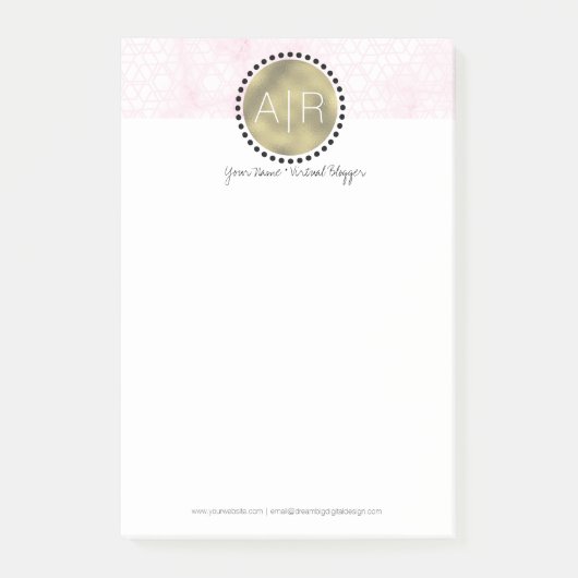 Moderne Roze Marmer Simuleer Folie Monogram Post-it® Notes (Voorkant)