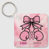 Moderne Roze Marmered Borstkanker Warrior Naam Sleutelhanger (Voorkant)