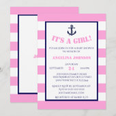 Moderne Roze Meisje Nautische Baby Douche Uitnodig Kaart (Voorkant / Achterkant)