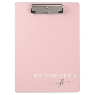 Moderne Roze Meisjesnaam met Monogram Klembord