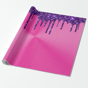Moderne roze metalen Paarse glitter-schijven Cadeaupapier