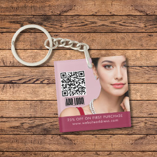 Moderne Roze Mode Sieraden Business Logo QR Code Sleutelhanger