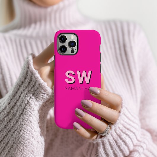 Moderne roze monogram eerste naam Case-Mate iPhone case