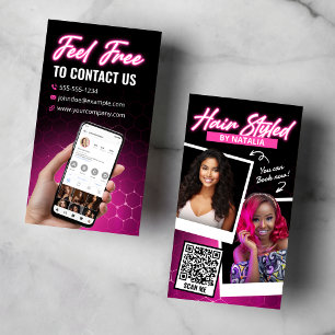 Moderne Roze Neon Hair Stylist Instagram Foto Visitekaartje