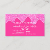 Moderne, roze neonroze glitter druipt wimpers visitekaartje (Achterkant)