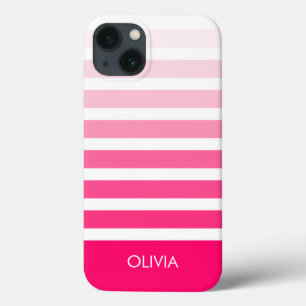 Moderne Roze Ombre Gestreepte Gepersonaliseerde Na iPhone 13 Hoesje