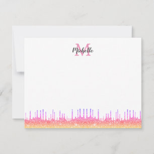 Moderne roze ombre glitter Strijdt Manuscript Mono Notitiekaartje