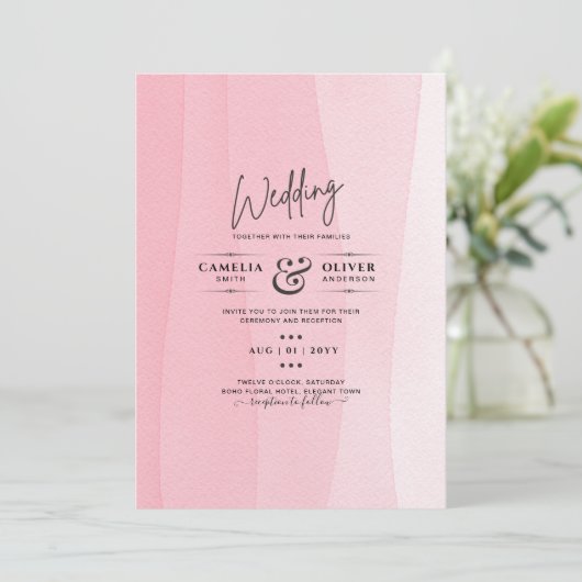 Moderne roze ombré trouwuitnodigingen met ijs-effe kaart (Staand voorkant)